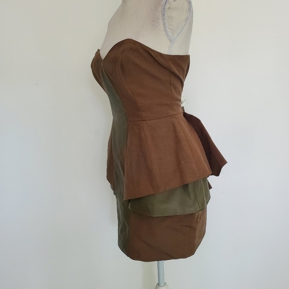 ASOS Black Label Khaki Leather Insert Strapless Dress - Picture 6 of 12